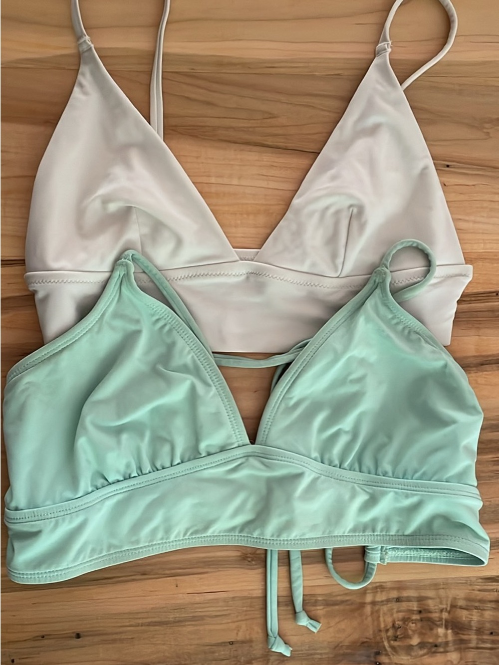 Athleta White and Mint Triangle Swim Bikini Tops